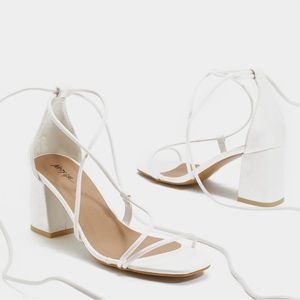 Strappy Lace Up Block Heel Sandals | White | Nasty Gal | Size 9 | Never worn